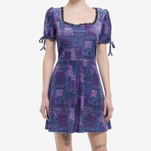Purple patchwork mini dress with a soft vintage-inspired aesthetic NEW WITH TAGS